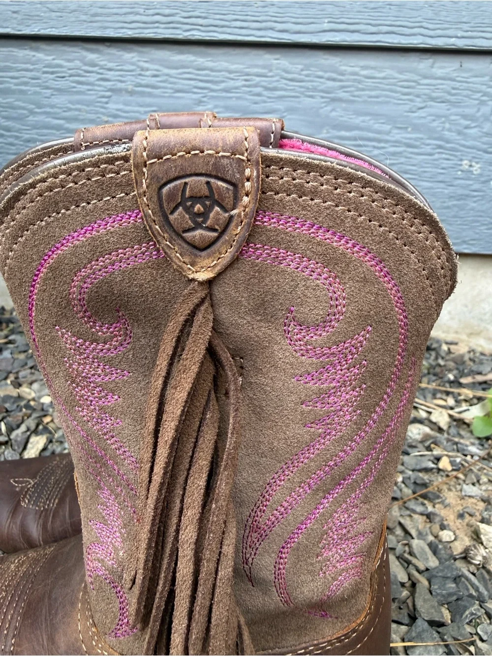 Ariat Girls Size 10 Brown Leather Pink Fringe Western Cowboy Boots